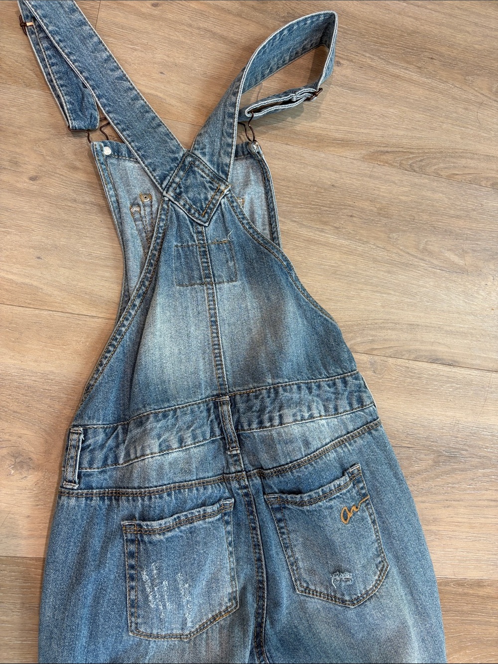 American Rag Distressed Blue Denim Overalls - Picture 3 of 3